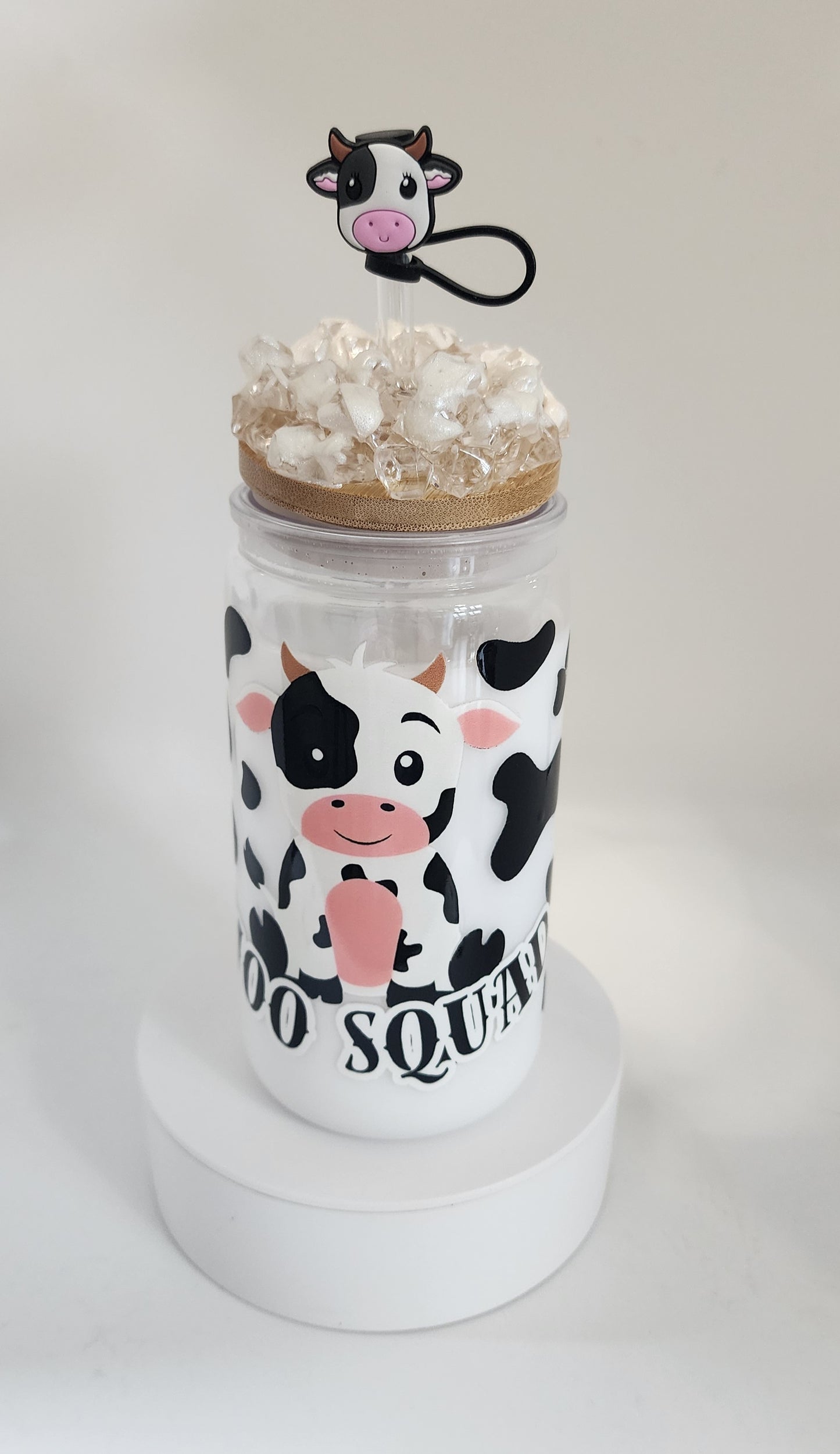 Moo snowglobe cup decorated lid