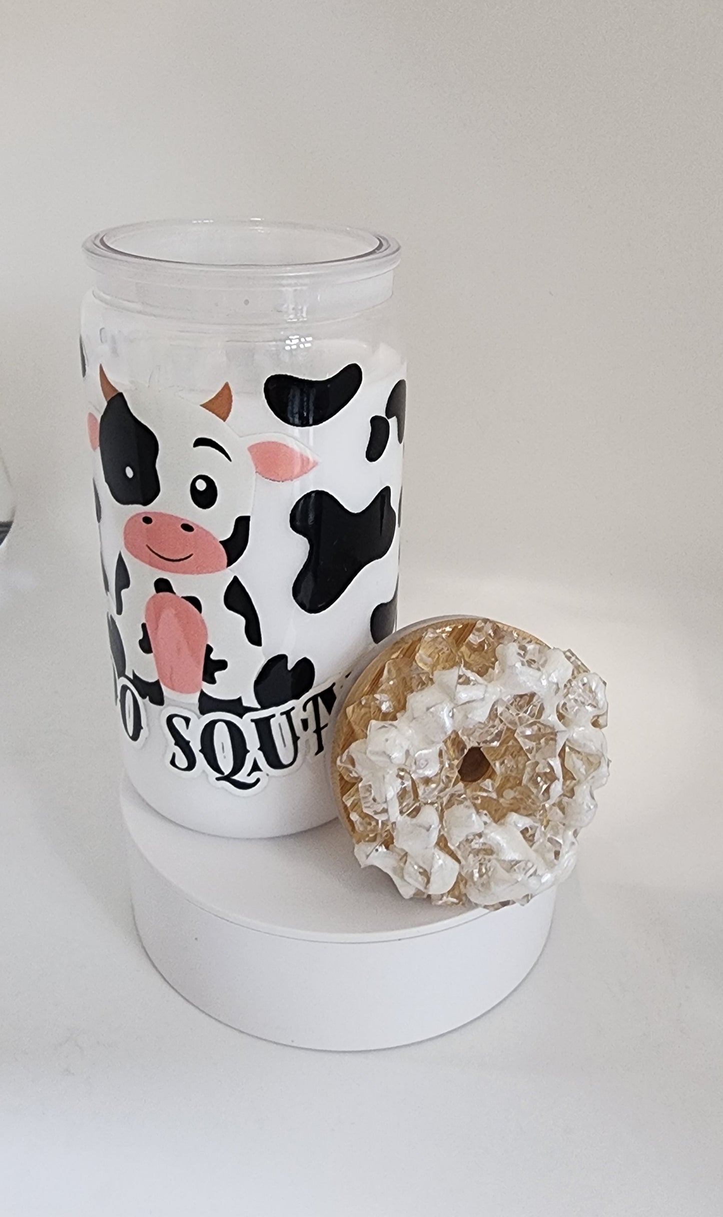 Moo snowglobe cup decorated lid