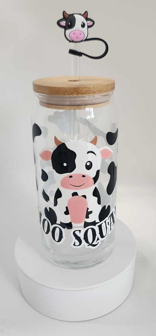 Moo glass cup plain lid