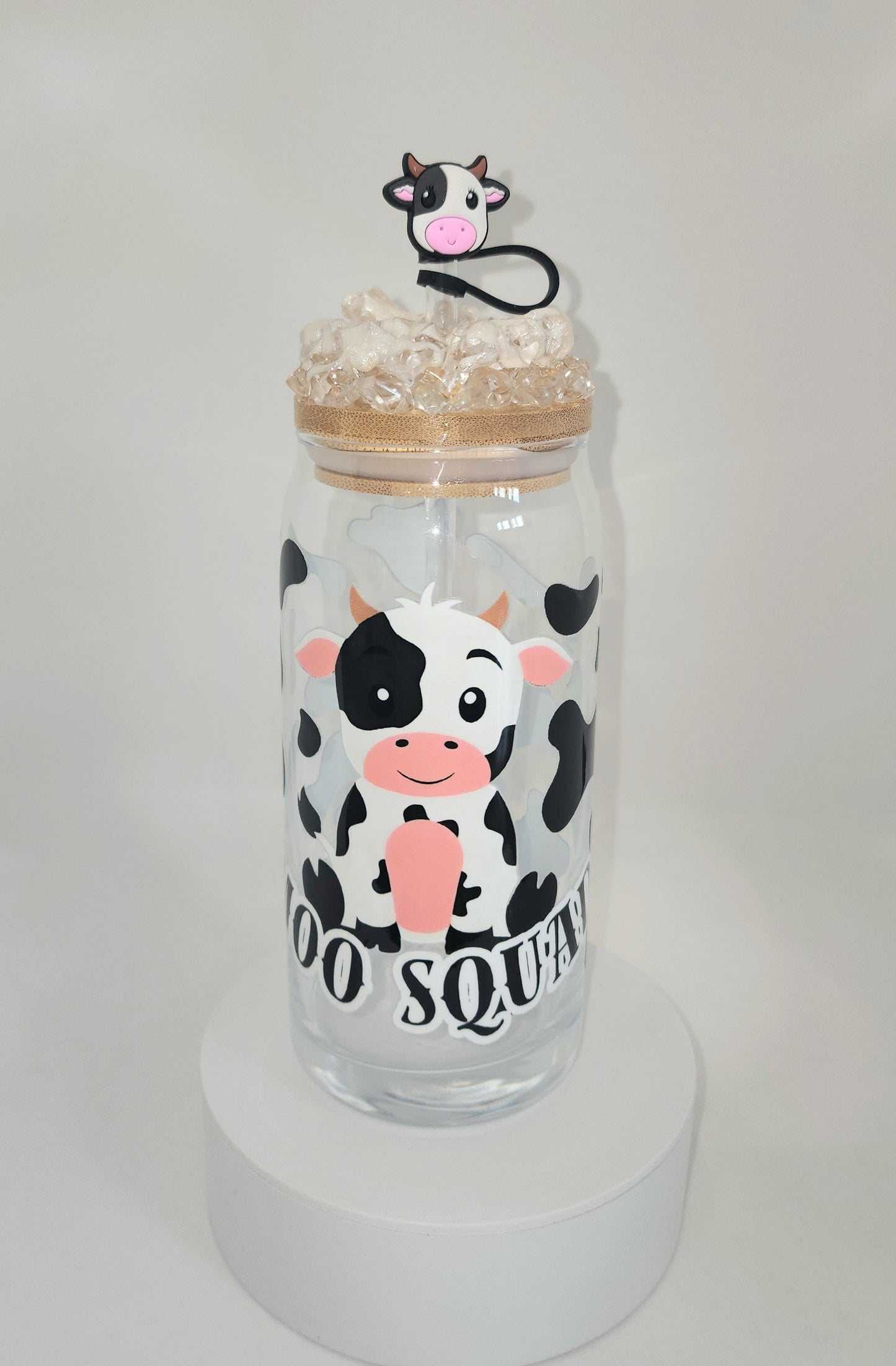 Moo glass cup with decorated lid
