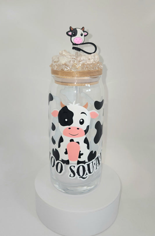 Moo glass cup with decorated lid